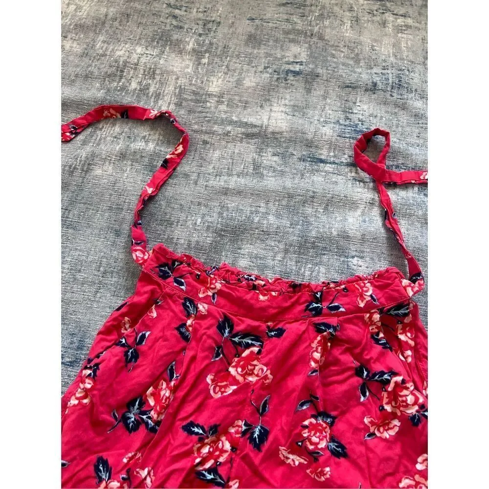 Justice Red Pink Floral Rose Shorts w Attached Belt Size 14 / 16